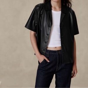 Women's Black Vegan Leather Short Sleeve shirt
